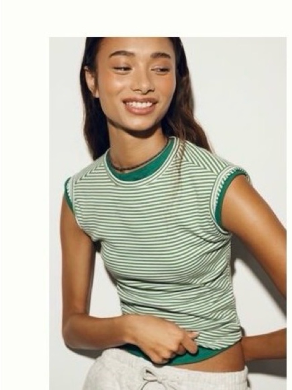 Maeve Green and White Striped Short Sleeve Tee